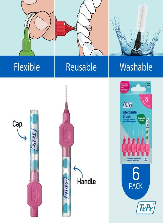 تيبي فرشاة الأسنان بين الأسنان الأصلية من TePe، فرشاة أسنان ناعمة لتنظيف الأسنان، عبوة من 6 قطع، 0.40 مم، للفجوات الصغيرة جدًا/الصغيرة، وردية اللون، مقاس 0 - Image 5